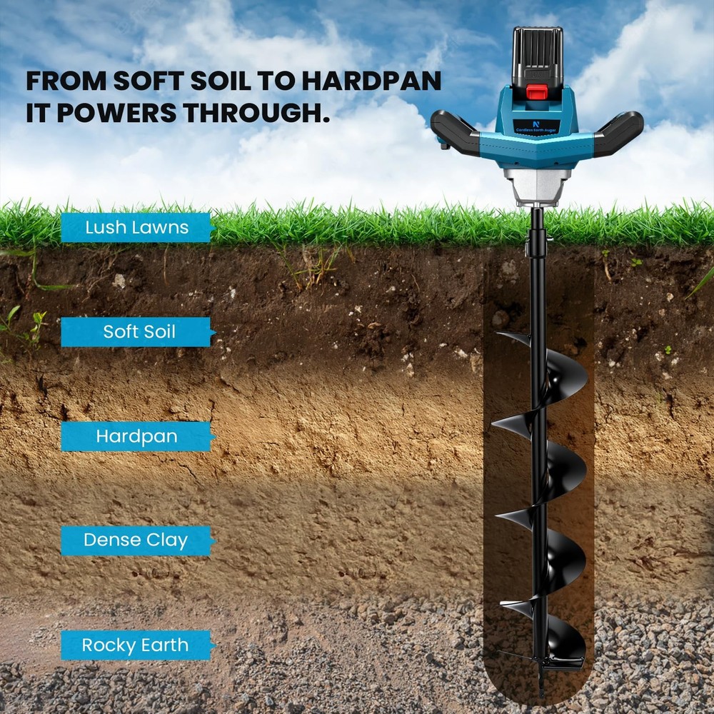 1200W Electric Post Hole Digger Cordless Earth Auger with Reverse Function 6”...