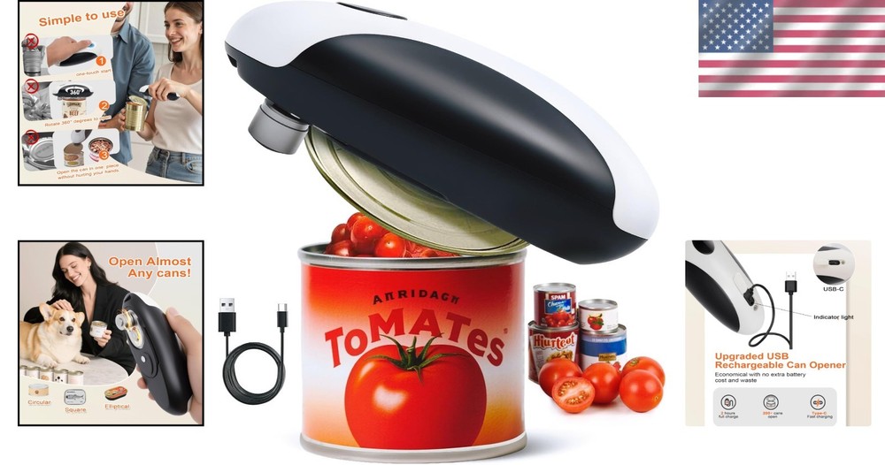 Electric Can Opener Automatic USB Rechargeable Easy One-Touch Kitchen Tool
