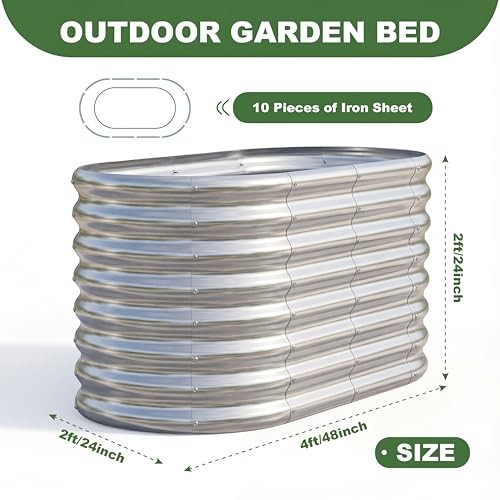AHEONLAR 2 Pack 4×2×2ft Galvanized Raised Garden Beds 4x2x2ft (2Pack) Silver