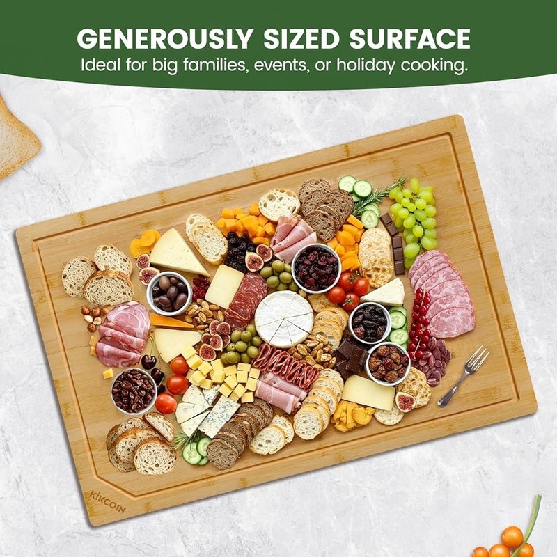 Bamboo Cutting Board Large Deep Juice Groove Multipurpose Kitchen Prep Board