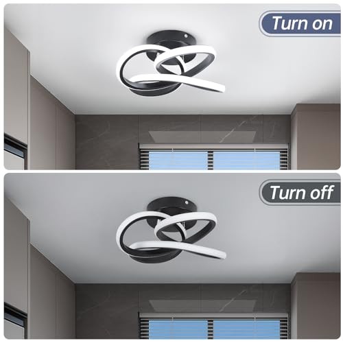 Modern Led Ceiling Light Fixture, 6000K Small Hallway Ceiling Light Black