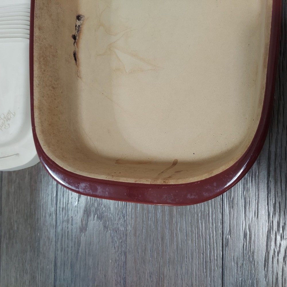 Pampered Chef Retired Cranberry Rectangular Baker 9”x13” Stoneware 1338 with lid