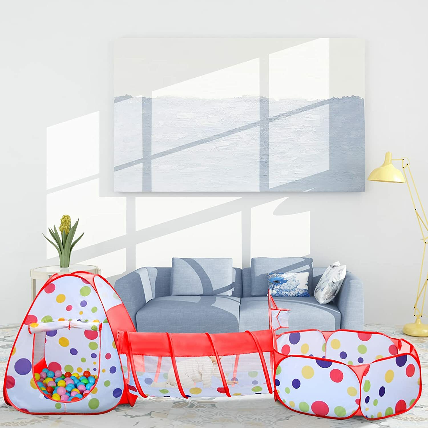 3-in-1 Kids Play Tents Crawl Tunnels & Ball Pit Playhouse Tent Indoor/Outdoor