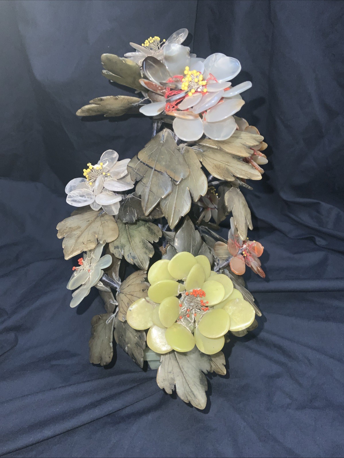 Vtg MCM Jade Agate Carnelian Quartz Large Bonsai Tree