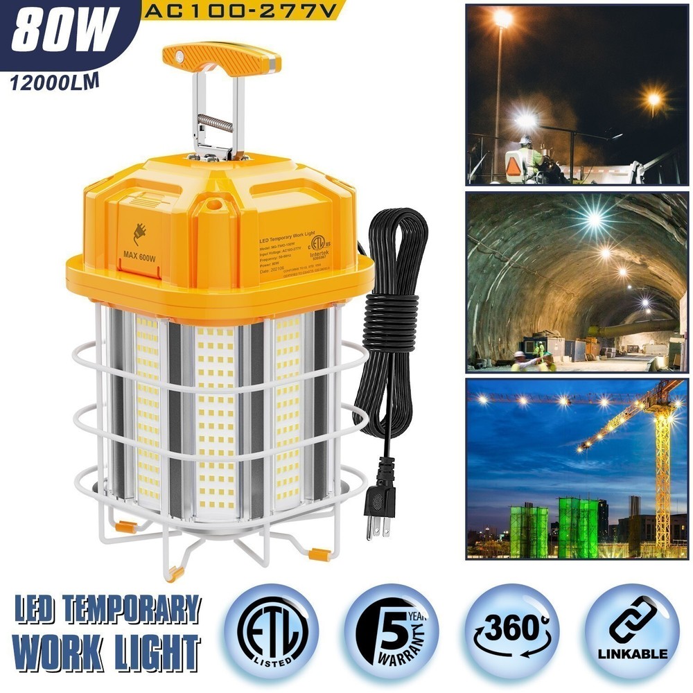 80W LED Temporary Work Light Construction High Bay LHanging Light Warehouse ETL
