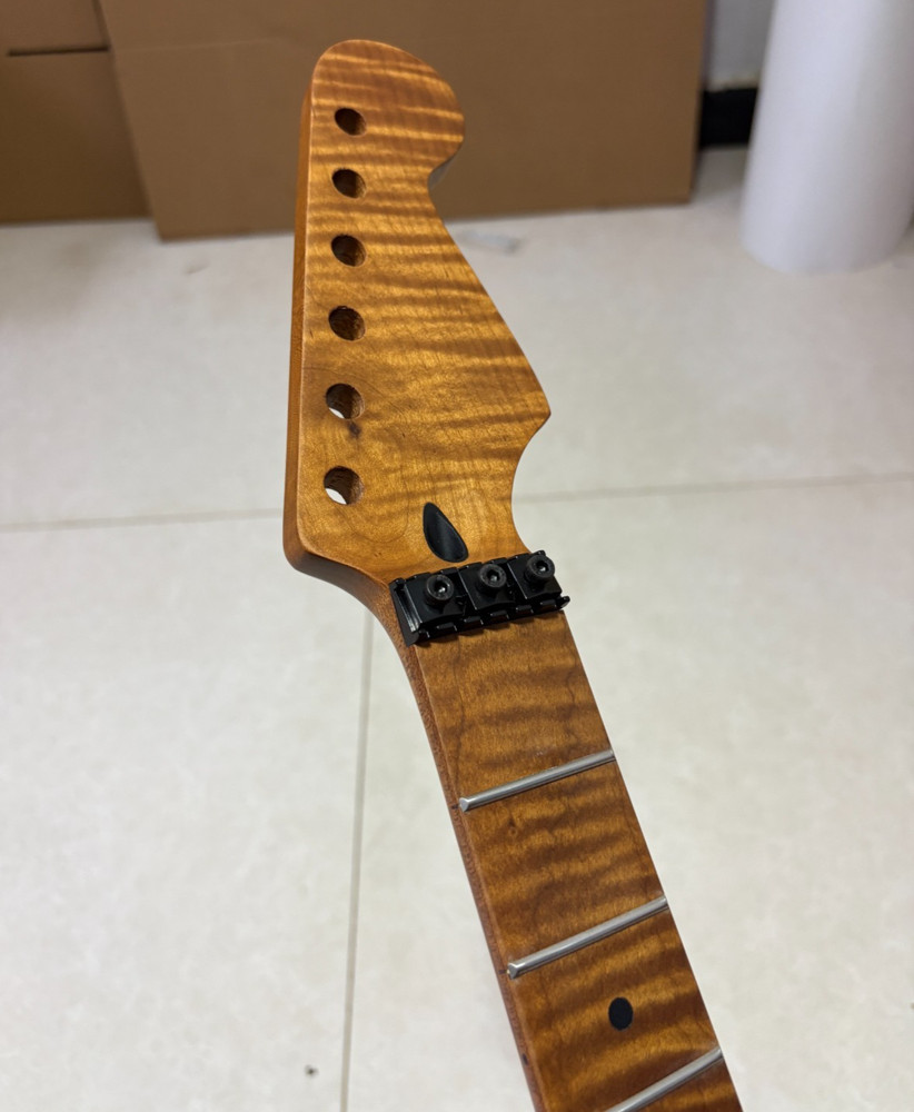 22fret Roasted Flame Maple guitar neck 25.5 inch Lock Nut Replace