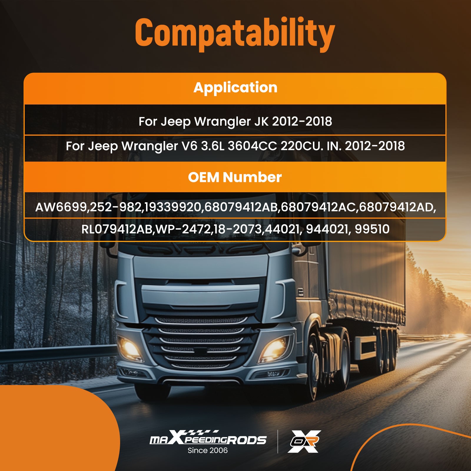 Water Pump For Jeep Wrangler 2012-2018 Jeep Wrangler JK 2018 3.6L V6 RL079412AB