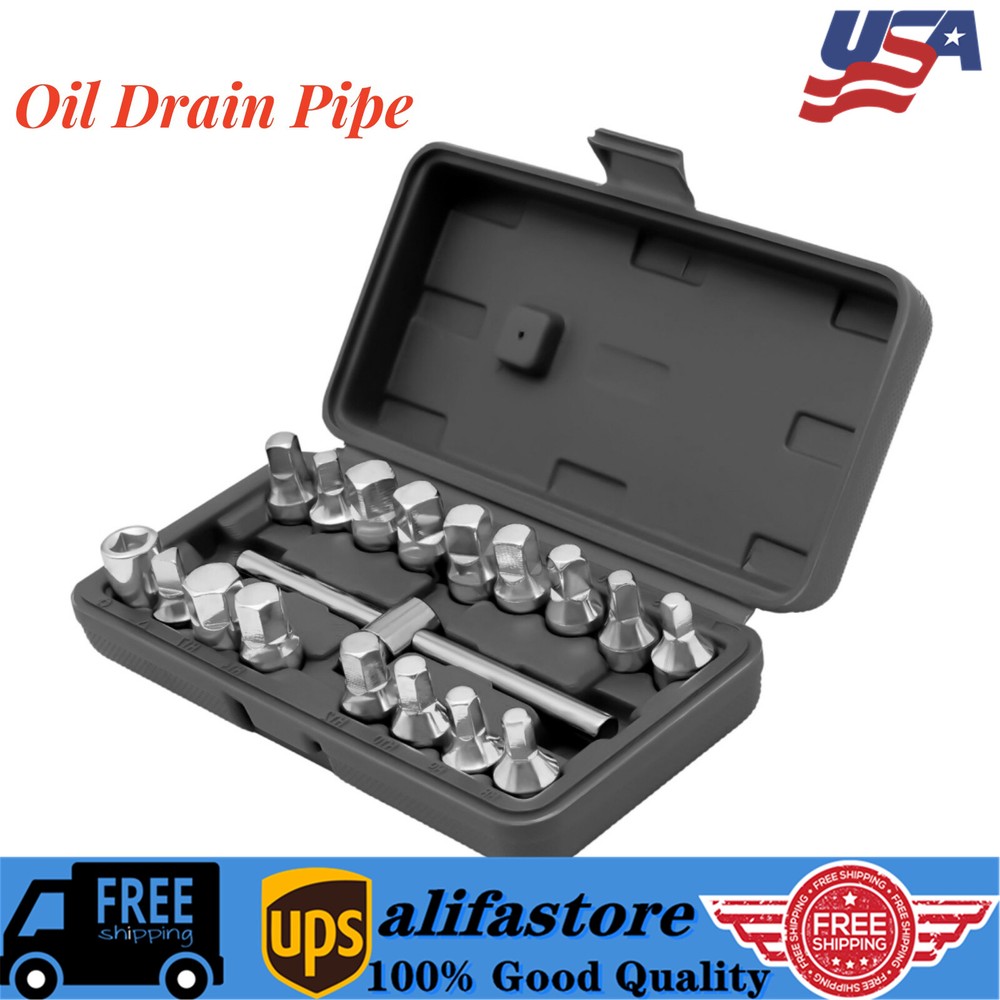 18PCS Oil Drain Pipe Plug Square Triangle Socket 3/8'' Drive Removal Tool Set