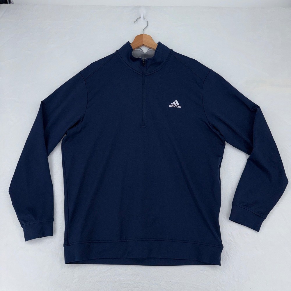 Adidas Golf Quarter Zip Pullover Navy Blue Performance Stretch Athletic Jacket L