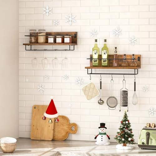 Wall Mounted Wine Rack 2 Pack, Wine Shelf Hanging Rustic Brown + Black