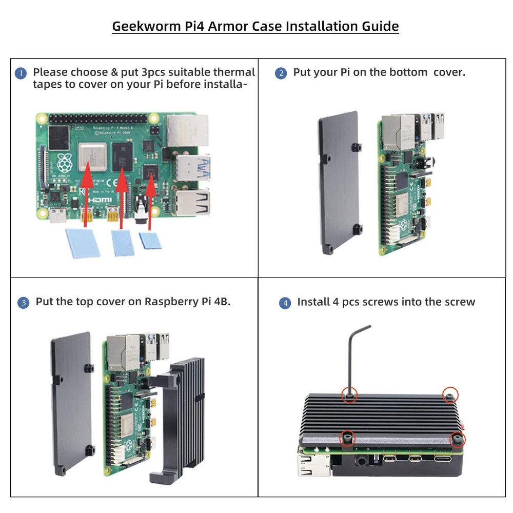 Aluminum Case with Heatsink for Raspberry Pi 4 Model B Passive Cooling,...