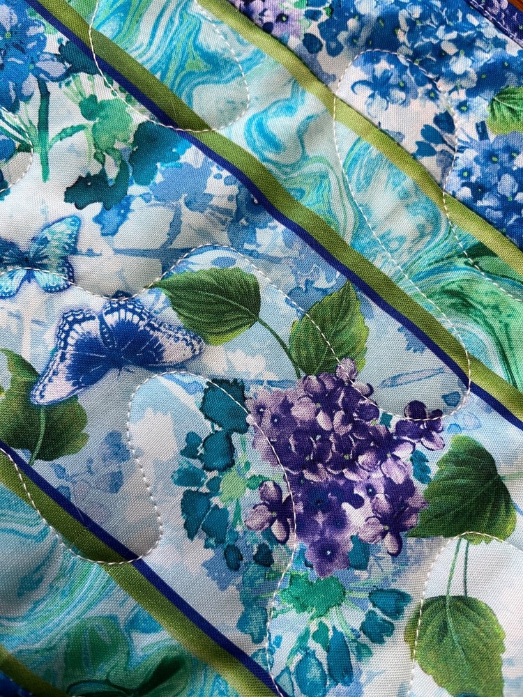 Handcrafted-Quilted Table Runner- Spring Is Coming: Hydrangeas, Butterflies 2025