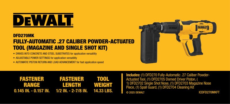 DEWALT DFD270MK Fully-Automatic .27 Caliber Single Shot Powder-Actuated Tool