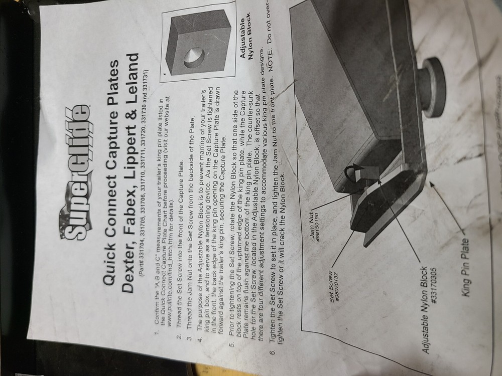 PullRite 331731 Quick Connect Capture Plate For Dexter - Open Box