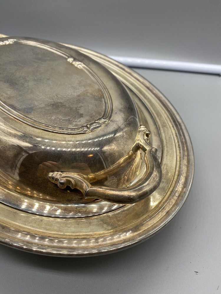 Oneida Silversmith Casserole Dish Lid Oval Ornate Silverplate Kitchen Serving