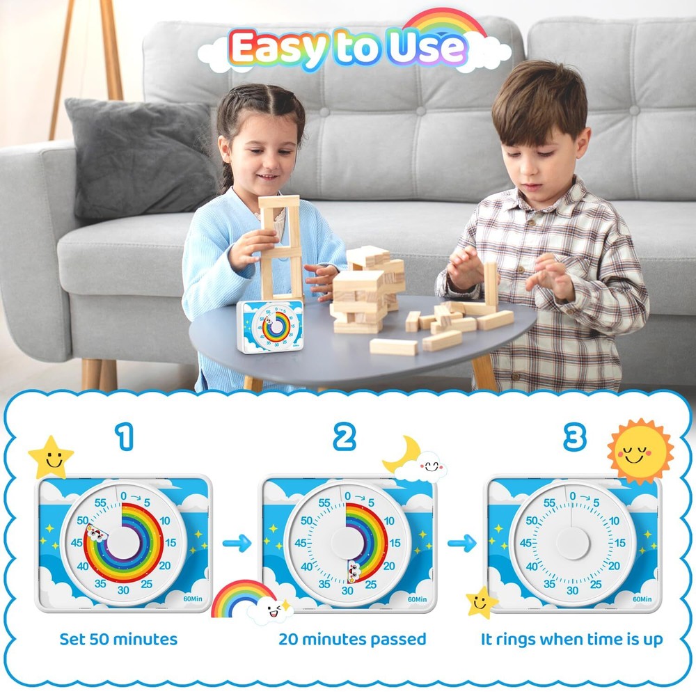 Visual Timer for Kids Rainbow 60 Min Countdown Tool for School Office Kitchen
