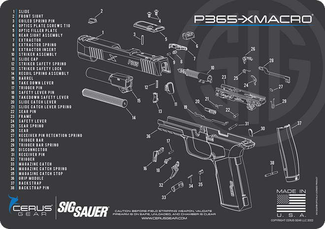 Sig Sauer P365 XMACRO Schematic Handgun Mat