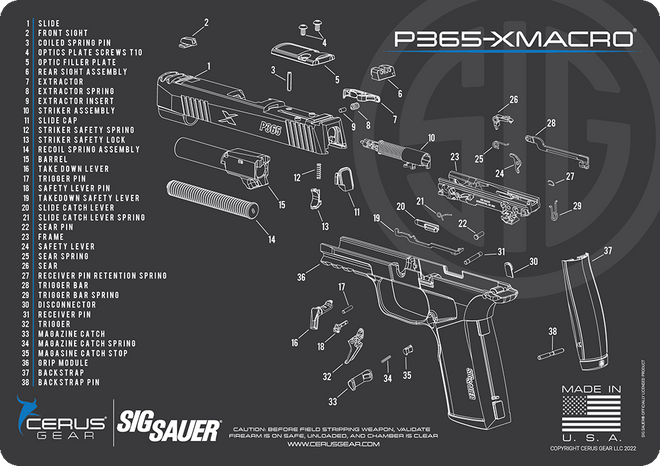 Sig Sauer P365 XMACRO Schematic Handgun Mat