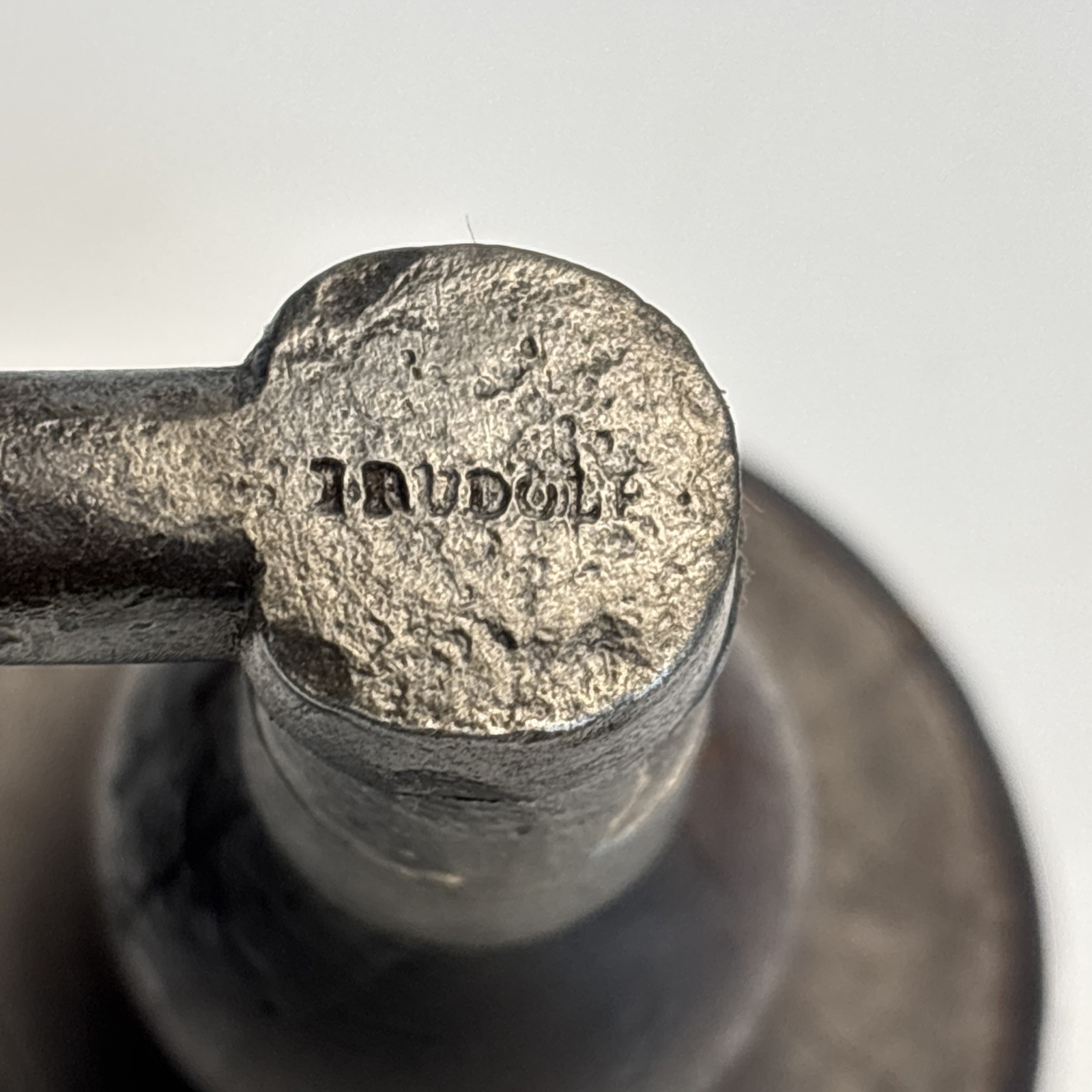 Antique I. RUDOLF Forged Carpenter Brace Drill Primitive Wood Brace