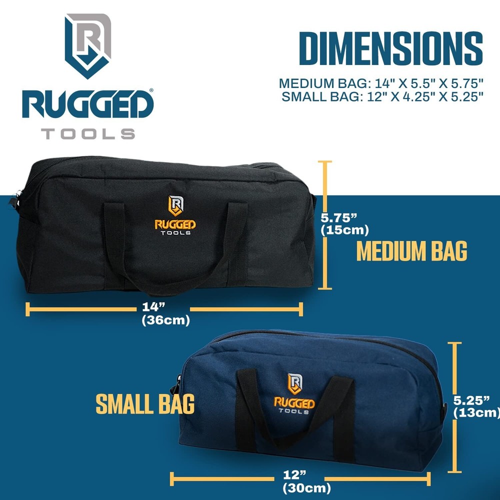 Rugged Tools Tool Bag Combo - Includes 1 Small & 1 Medium Toolbag - Organizer...