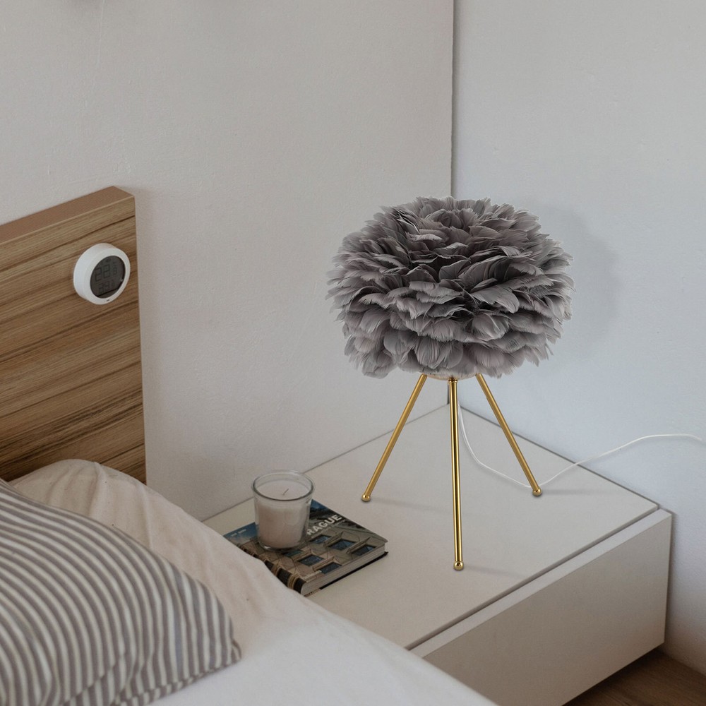 Gray Feather Table Lamp Tripod Lamp, Feather Lamp, Table Light Hand Control
