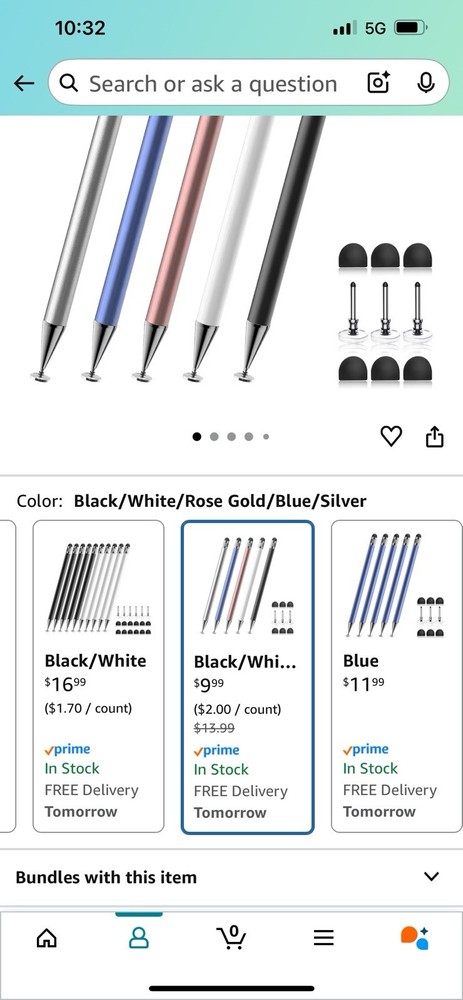 5-Pack Stylus Pens 2-in-1 Touch Screen High Precision for iPhone iPad Android