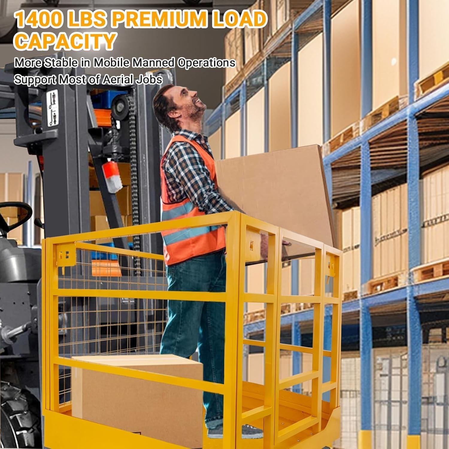 Forklift Safety Cage, 43" x45" Forklift Man Basket,1400 LBS Capacity Platform