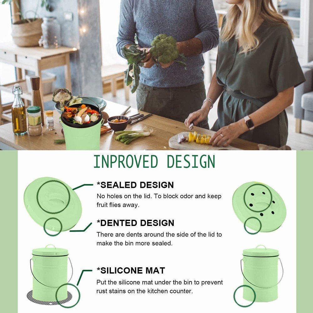 Compost Bin Countertop Compost Bin with Lid Kitchen Compost Container Odorles...