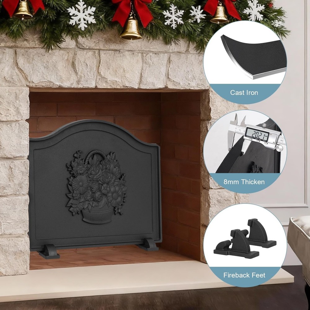 Firebacks for Fireplace,Cast Iron Fireback with Feet,Fireplace Back Plates,He...