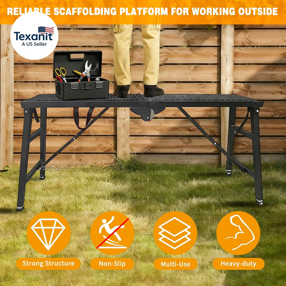 Scaffolding Work Platform, 29.9" to 47.2" Height Adjustable Work Platform, Folda