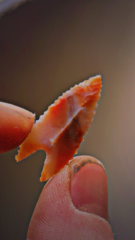 Flintknapped Flint Ridge Micro Dart Serrated Flake Point, Beautiful Colors