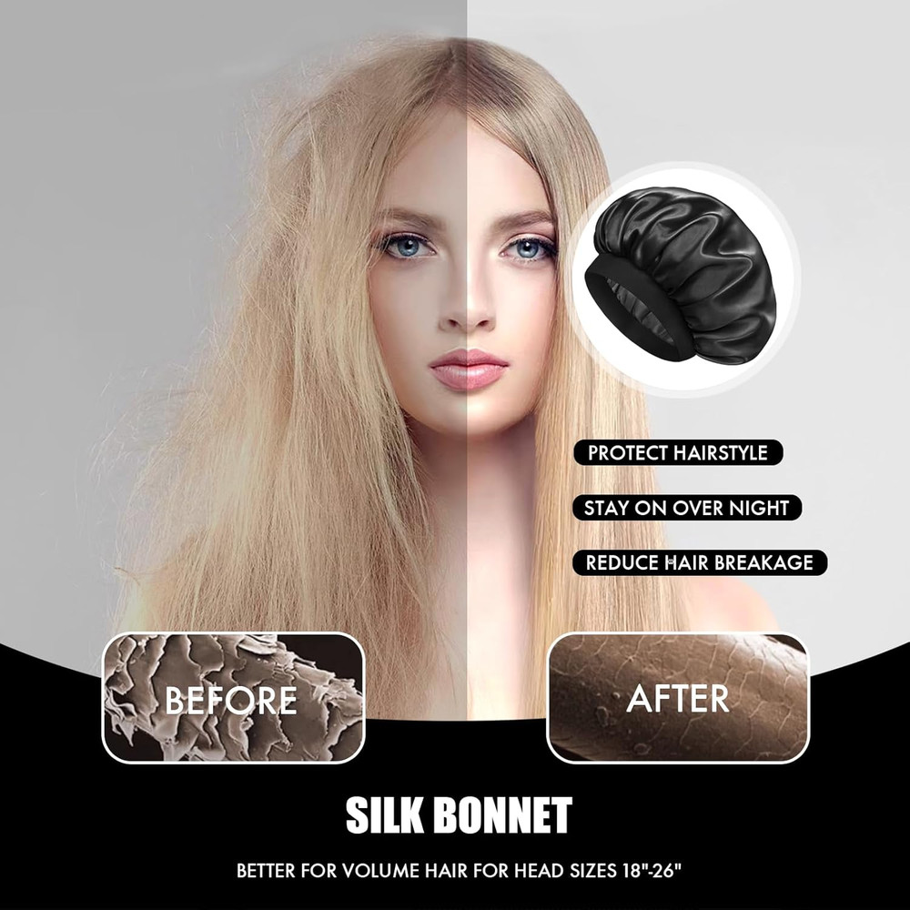 Satin Silk Bonnet for Sleeping, Double Layer Silk Sleep Cap for Men & Women, Sof