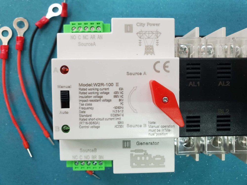 Automatic Transfer Switch 100A Dual Power ATS W2R-100 II Generator Changeover AC