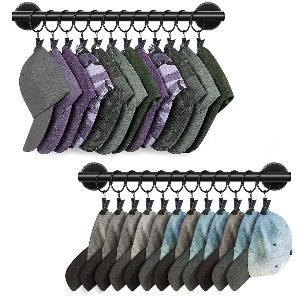 Hat Rack for Wall with 24 Hooks, Hat Organizer Holder for Baseball Caps, Cap ...
