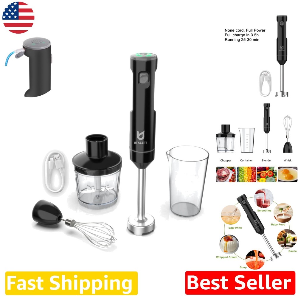Portable Immersion Blender, Cordless, Variable Speed, 500ml Chopper, 600ml Cup