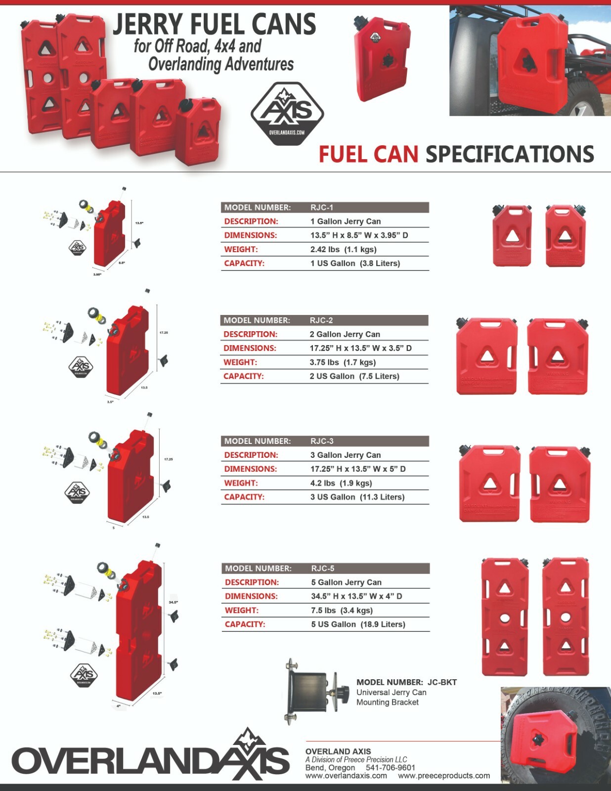 SET OF TWO - 3 Gallon Jerry Gas Cans with Mount Bracket for OVERLAND OFF ROAD