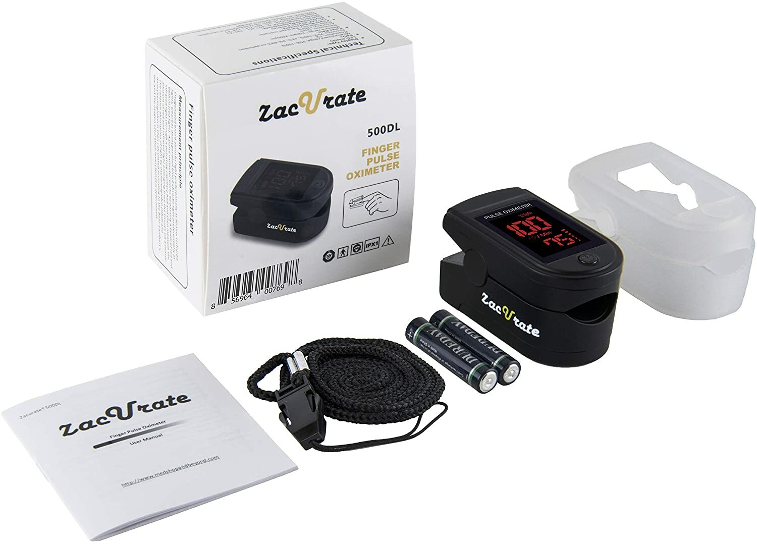 Zacurate 500DL Pro Series Black Finger Pulse Oximeter Oxygen Saturation O2 Meter