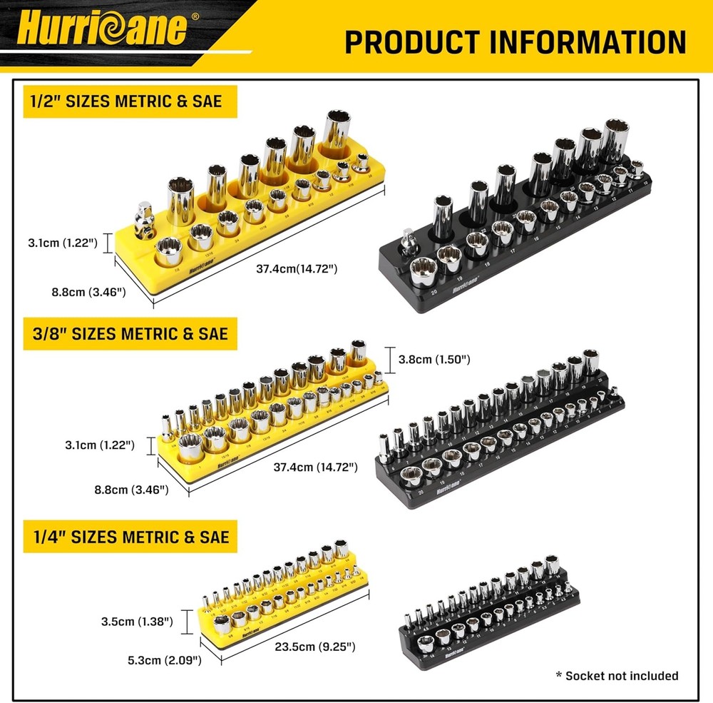 Magnetic Socket Organizer Set, 6 Piece Socket Holder Set Includes 1/4"