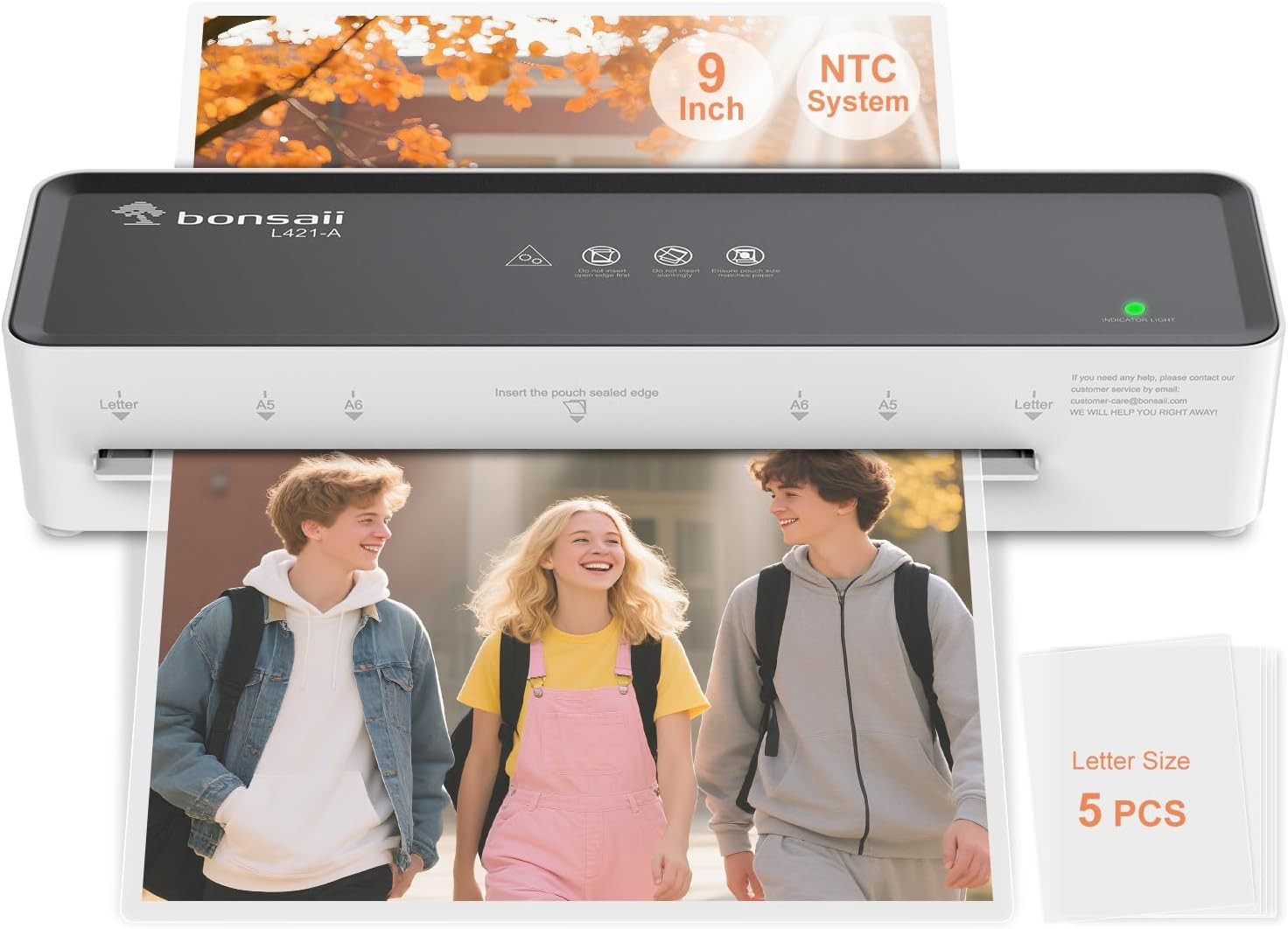 Laminator Machine with 5 Laminating Sheets, 9 Inch Thermal Laminating Machine fo