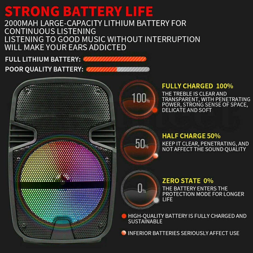 PA Audio System 8'' Bluetooth Speaker Sub woofer Microphone Remote Control Party
