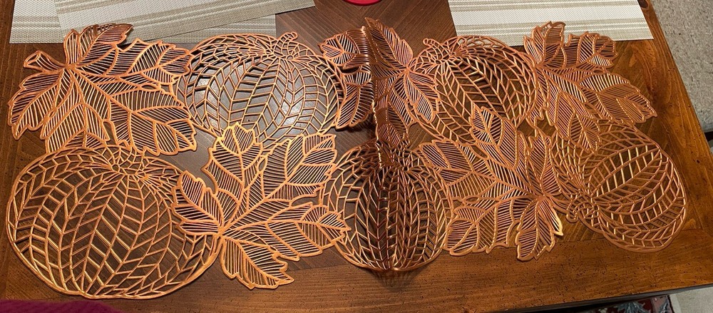 Copper Holiday Thanksgiving Halloween Fall Pumpkin Leaf Small Table Runner