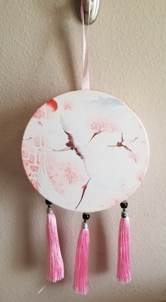 Pink & White Crane Handheld Fabric Lantern