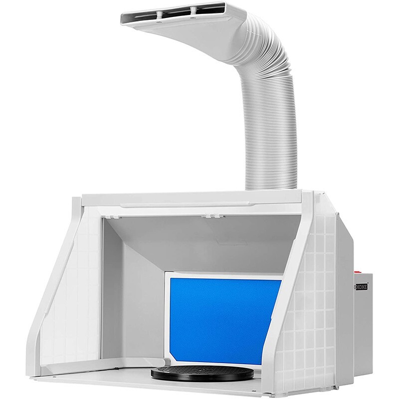 Dual Fans Portable Airbrush Paint Spray Booth Kit W/ 3 LED Lights Gray