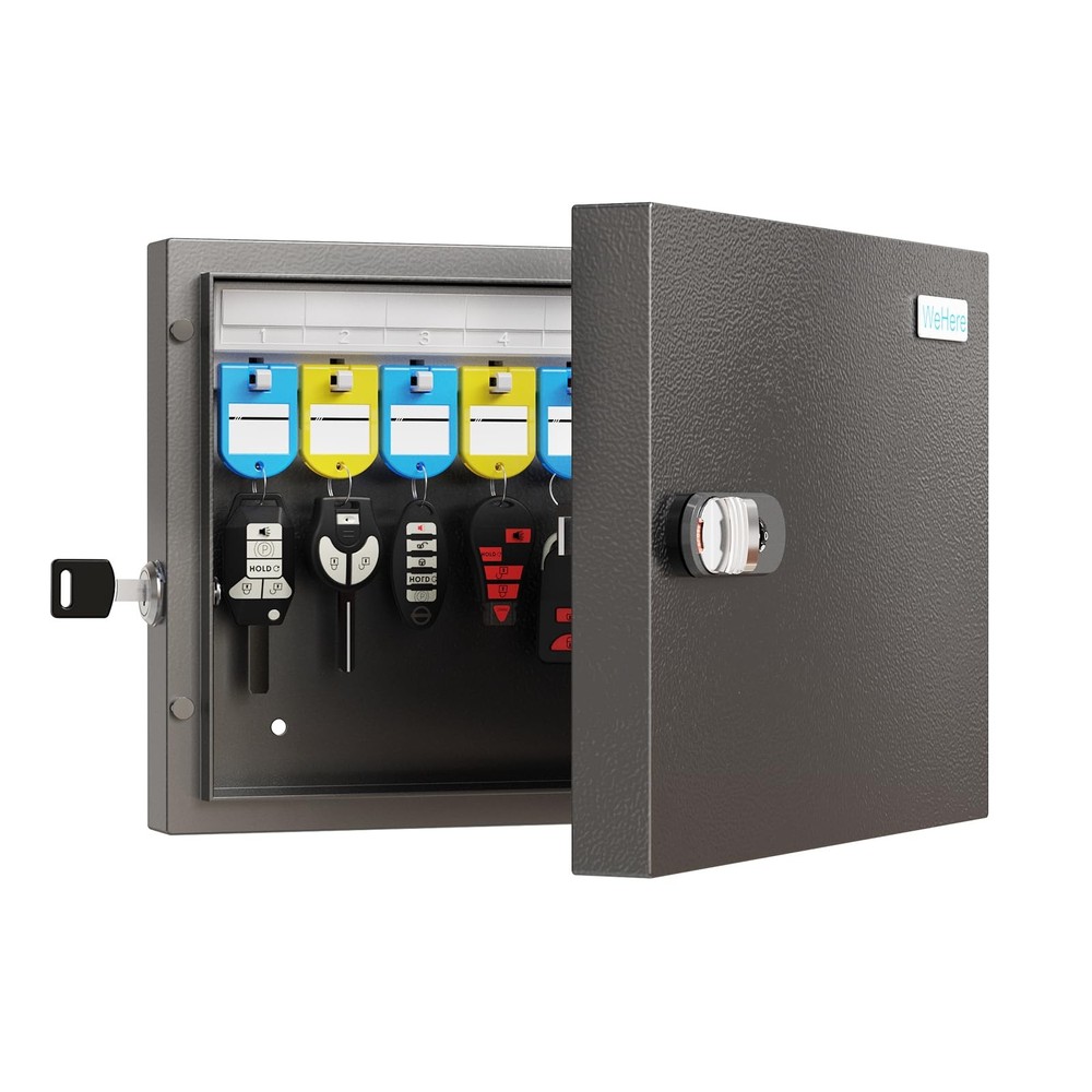 16 Key Lock Box - Wall Mounted Key Cabinet with 3-Digit Combination Lock & Ba...