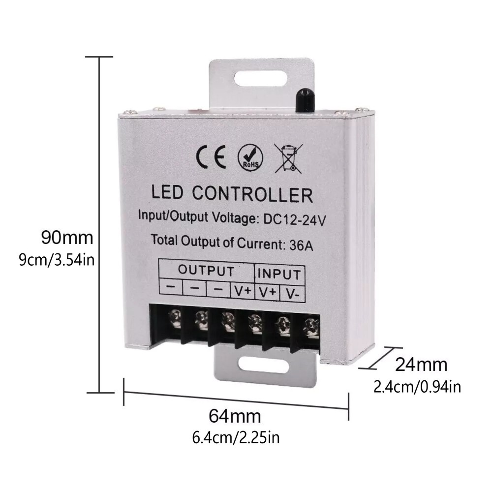 23Keys Remote Controller IR 360W LED 36A Light Dimmer Wireless 12V 24V DC