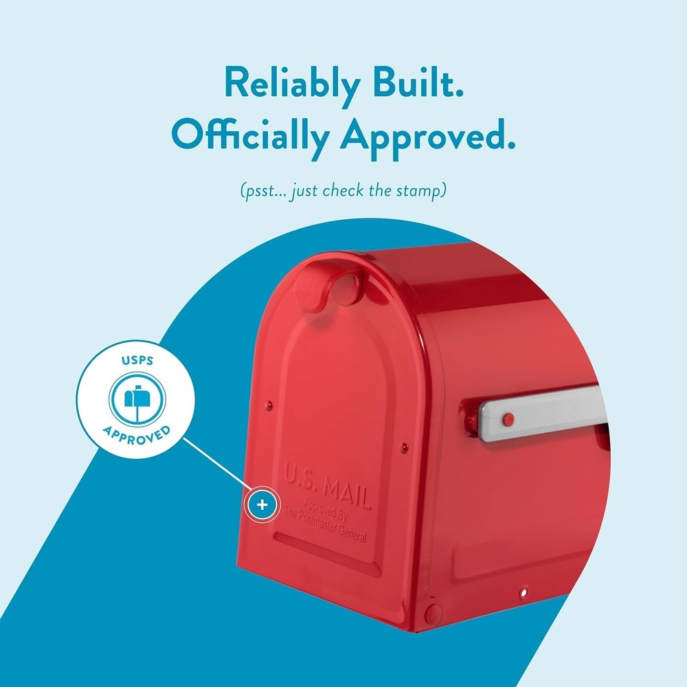 Medium Post Mount Mailbox in Bold Red - Secure Magnetic Closure & USPS Approved