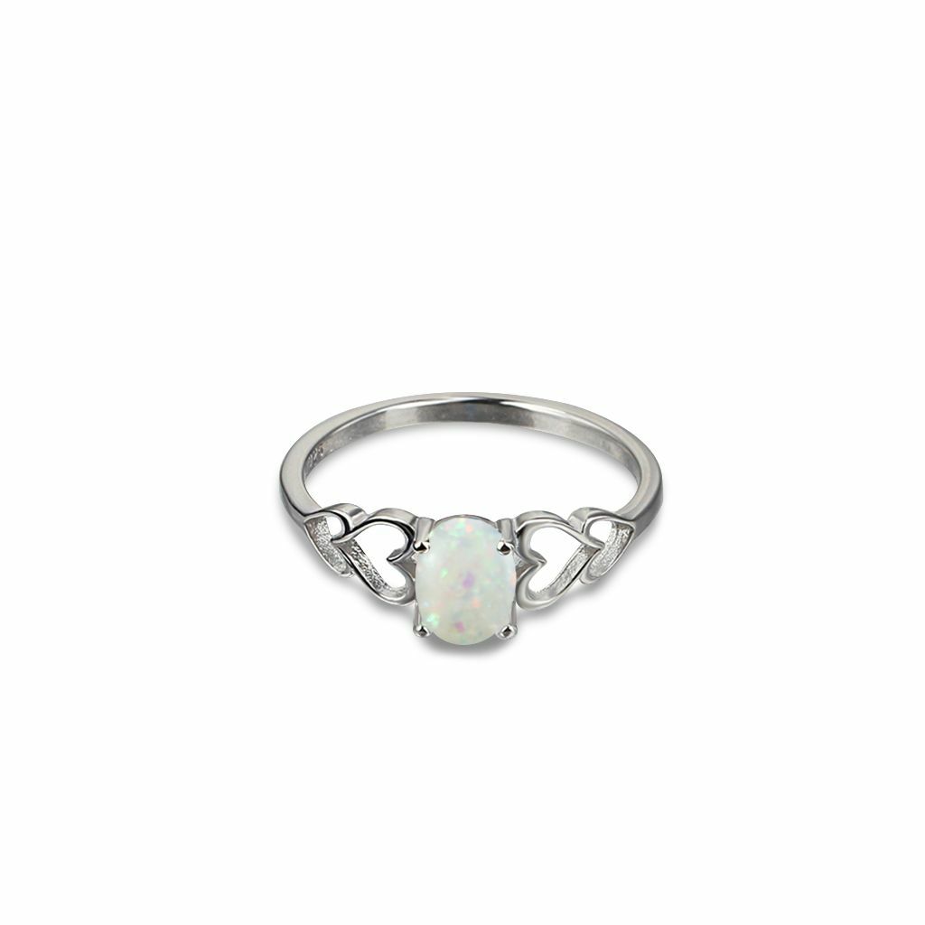 White Opal Love Heart Cutout Promise Ring 925 Sterling Silver Size 6-10 Women