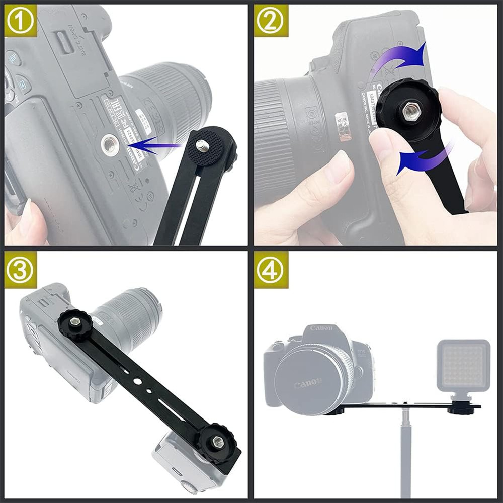 8"/20cm Dual Speedlite Camera Tripod Mount Bracket LED Light Flash Extension Bar