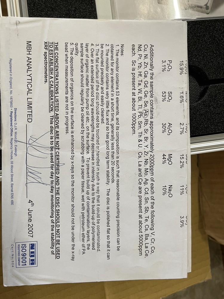 PANalytical PRO-TRACE XRF Calibration Reference Standards Set w/ Case