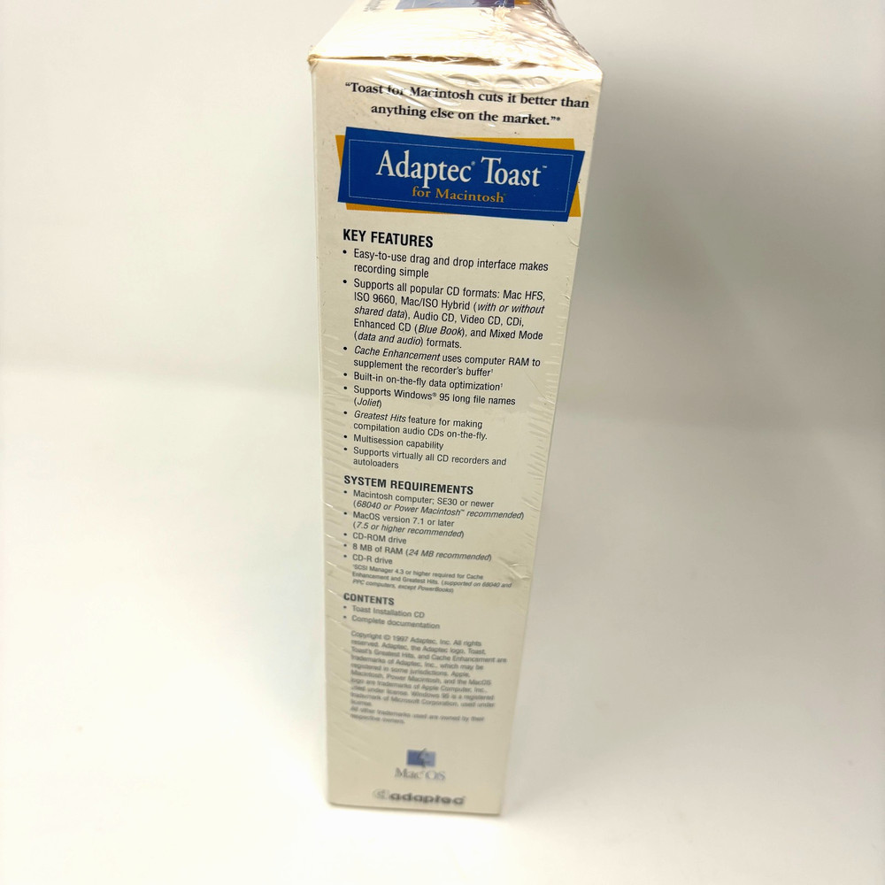 SEALED Adaptec Toast Software For Macintosh CD-ROM in Box!